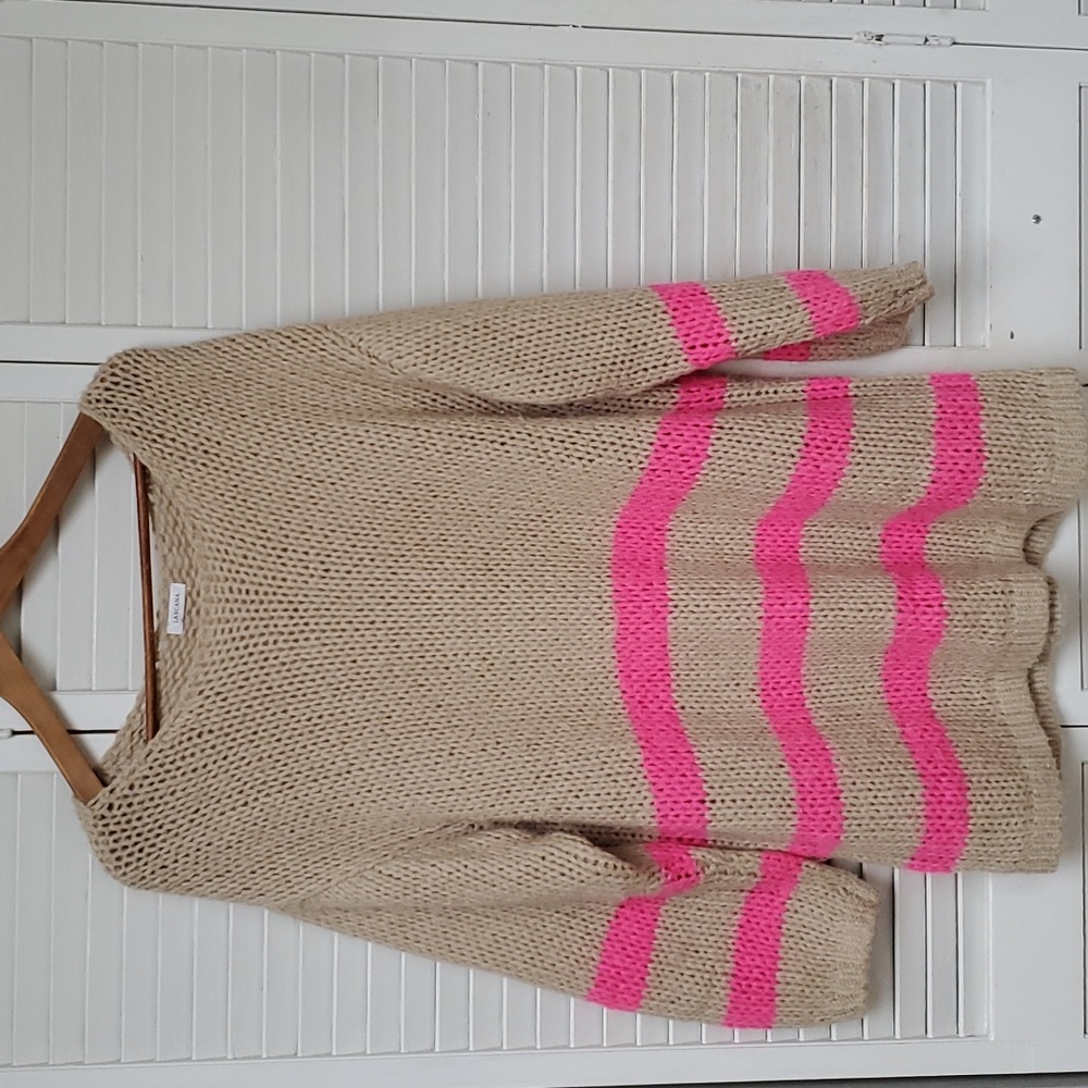 Lascana Pullover Oversize Knit Pink Stripe Sweater Size L